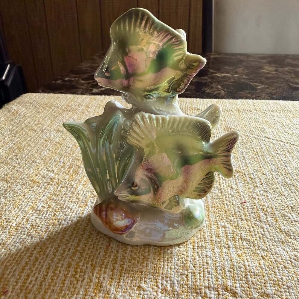 Vintage Ceramic Angelfish Figurine Iridescent Glaze Marine Decor